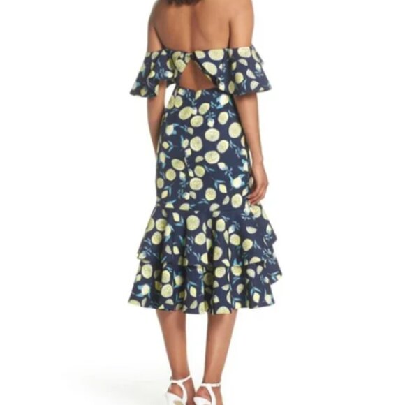 Fame and Partners lemon print off shoulder dress Size 4 - Picture 5 of 6